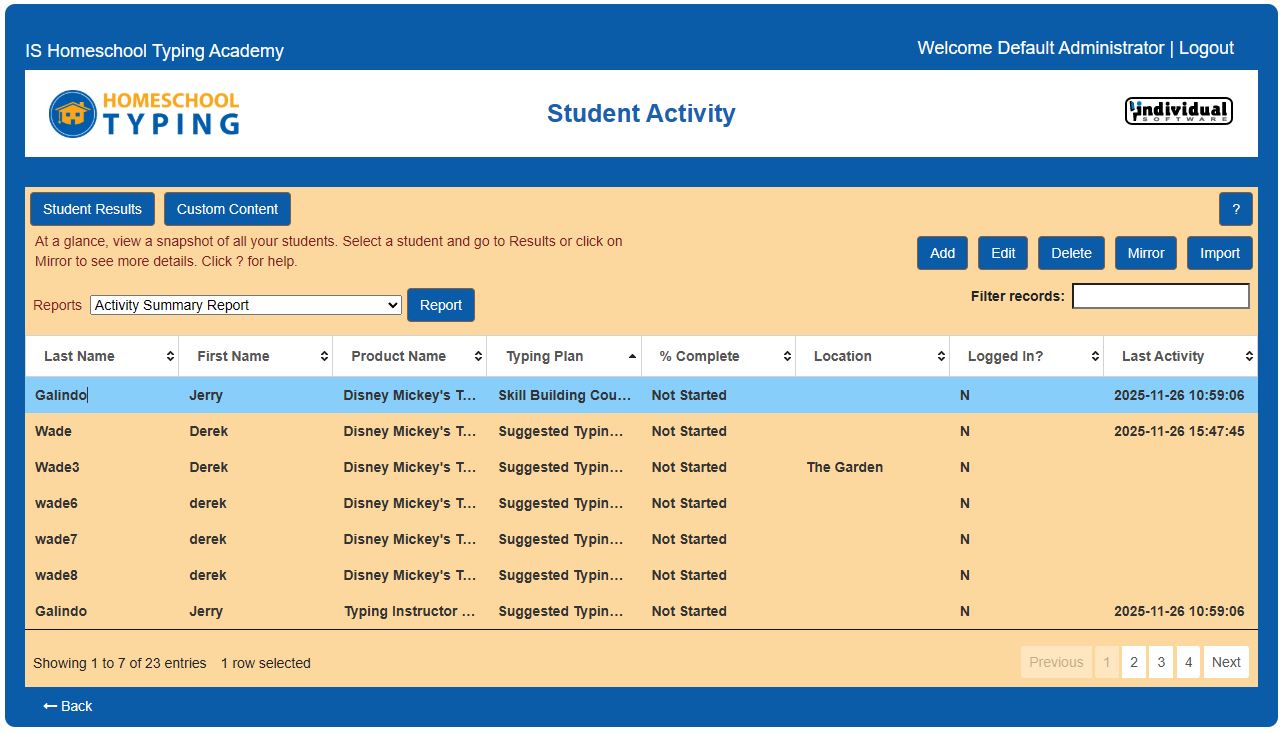 Student Report Screenshot